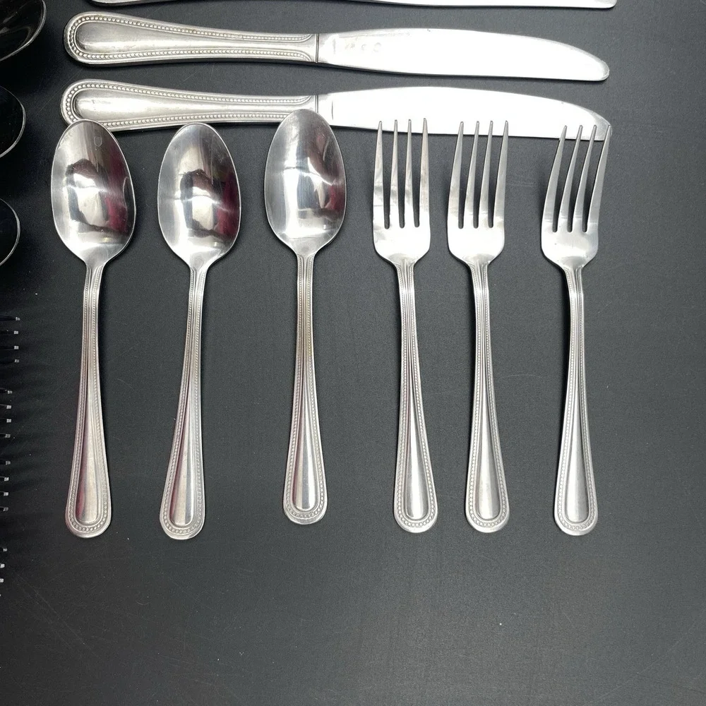 Pfaltzgraff Pearl Stainless Flatware Lot 18 Pieces Beaded Discontinued